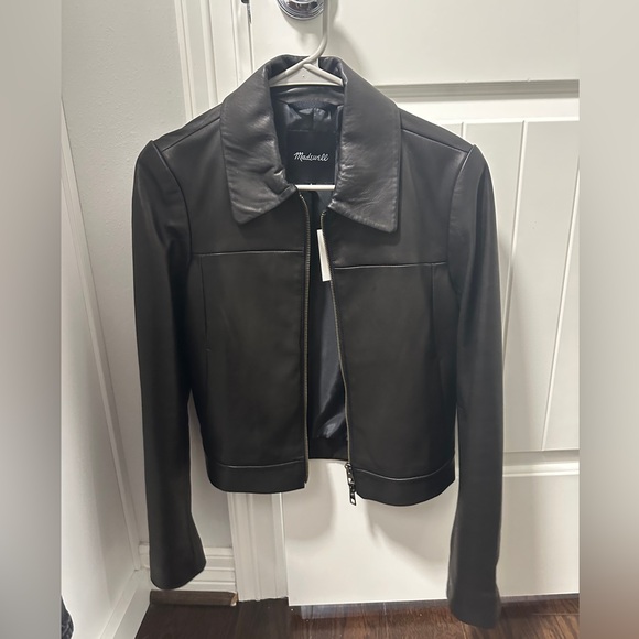 Madewell Shrunken Zip-Front Jacket in Leather size 0 NWT - Picture 6 of 8